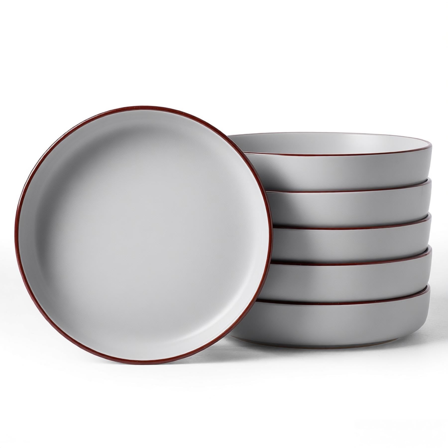 Richmount Mercury Stoneware Pasta Bowls Set of 6, Salad/Cereal/Soup Bowl 21.59cm 976ml, Classic Bowl for All Pasta Dishes, Microwave and Dishwasher Safe, Serving Bowls Set of 6, Light Grey
