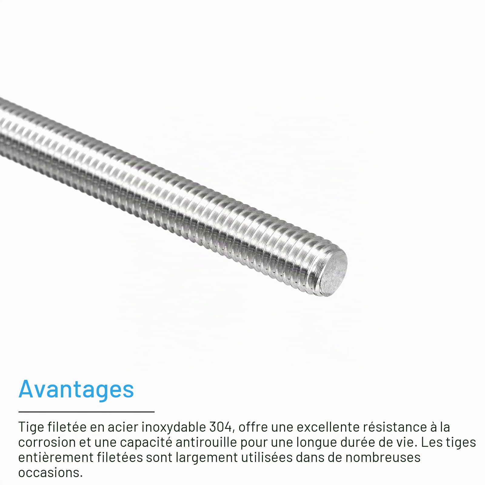 sourcing map Tige Filetée M10 x 160mm Acier Inoxydable 304, 1.5mm de Pas Filetage Droite 8Pcs Tiges Entièrement Fileté pour Projets de Bricolage