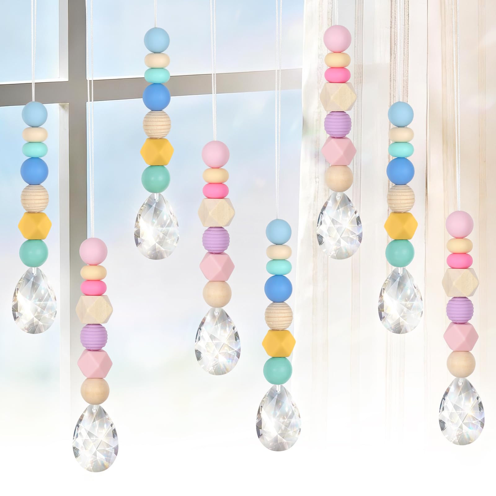 Pendentif en cristal de 38 mm et perles colorées au design raffiné