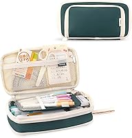 Vista 1 de iSuperb Estuche para lápices de gran capacidad, bolsa portátil para bolígrafos con 2 compartimentos, organizador de bolígrafos verde oscuro