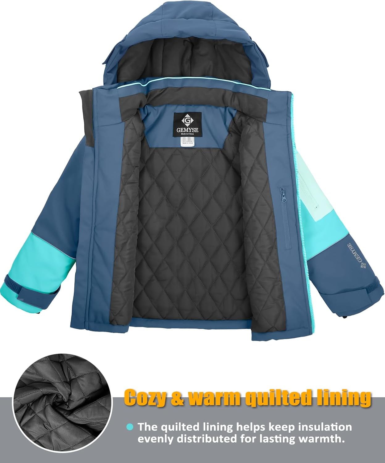GEMYSE Boys Winter Coat Waterproof Windproof Boys Ski Snow Jacket with Hood Warm Kids Winter Jacket