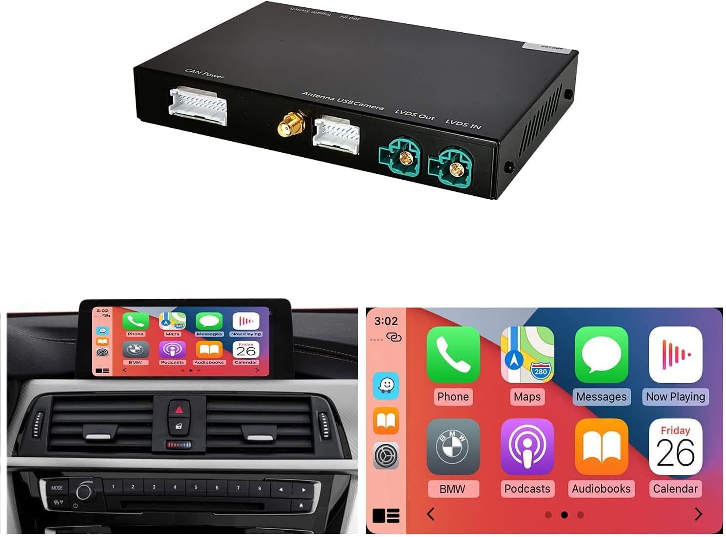 NINETOM Wireless Carplay Retrofit Kit Decoder Compatible with BMW CIC System 1 3 5 6 7 Series X1 X3 X5 X6 Z4 2008-2012 Year, Support Android Auto, Mirror Link, Backup Camera, GPS, Siri, YouTube