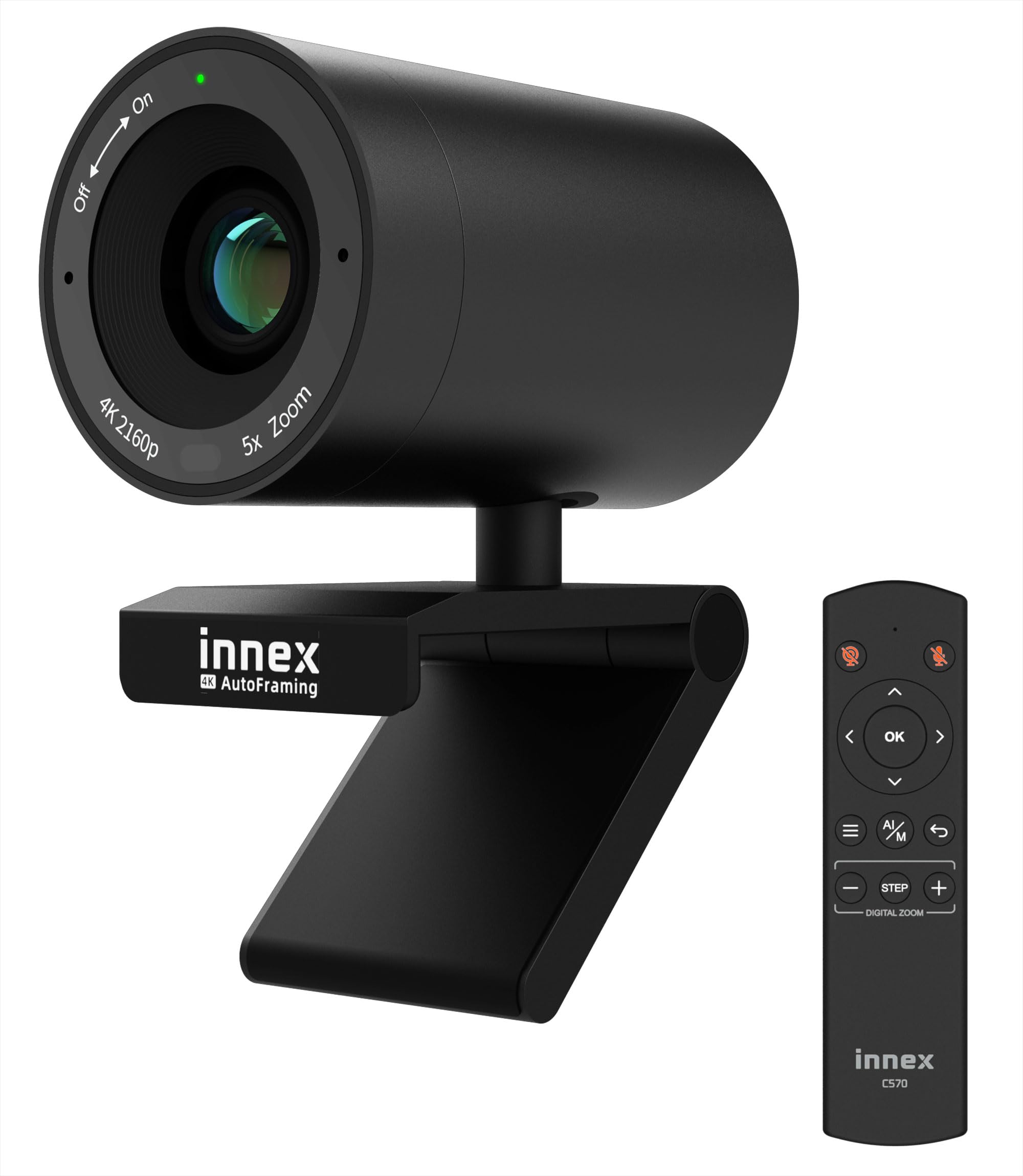 Innex C570 120-Degree Wide Angle Webcam 4K with AI Tracking, Auto-Framing, ePTZ, Webcam with Microphone, 5X Digital Zoom, Remote Control, Privacy Cover, Conference Camera for Zoom, Microsoft Teams