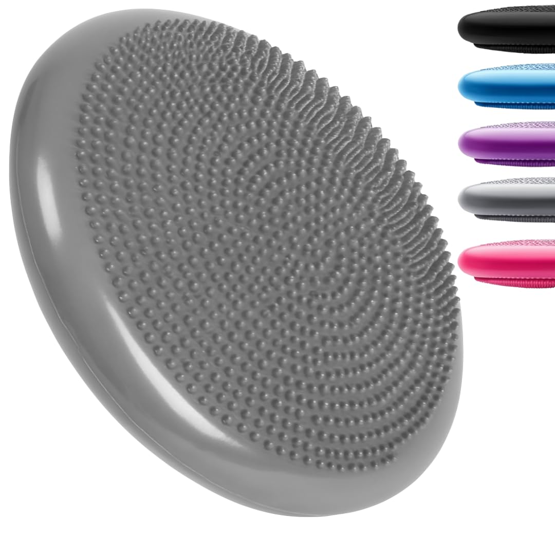 Inflatable Wobble Cushion Stability Training Air Pad Board With Pump (33cm x 2 inches) (Grey)