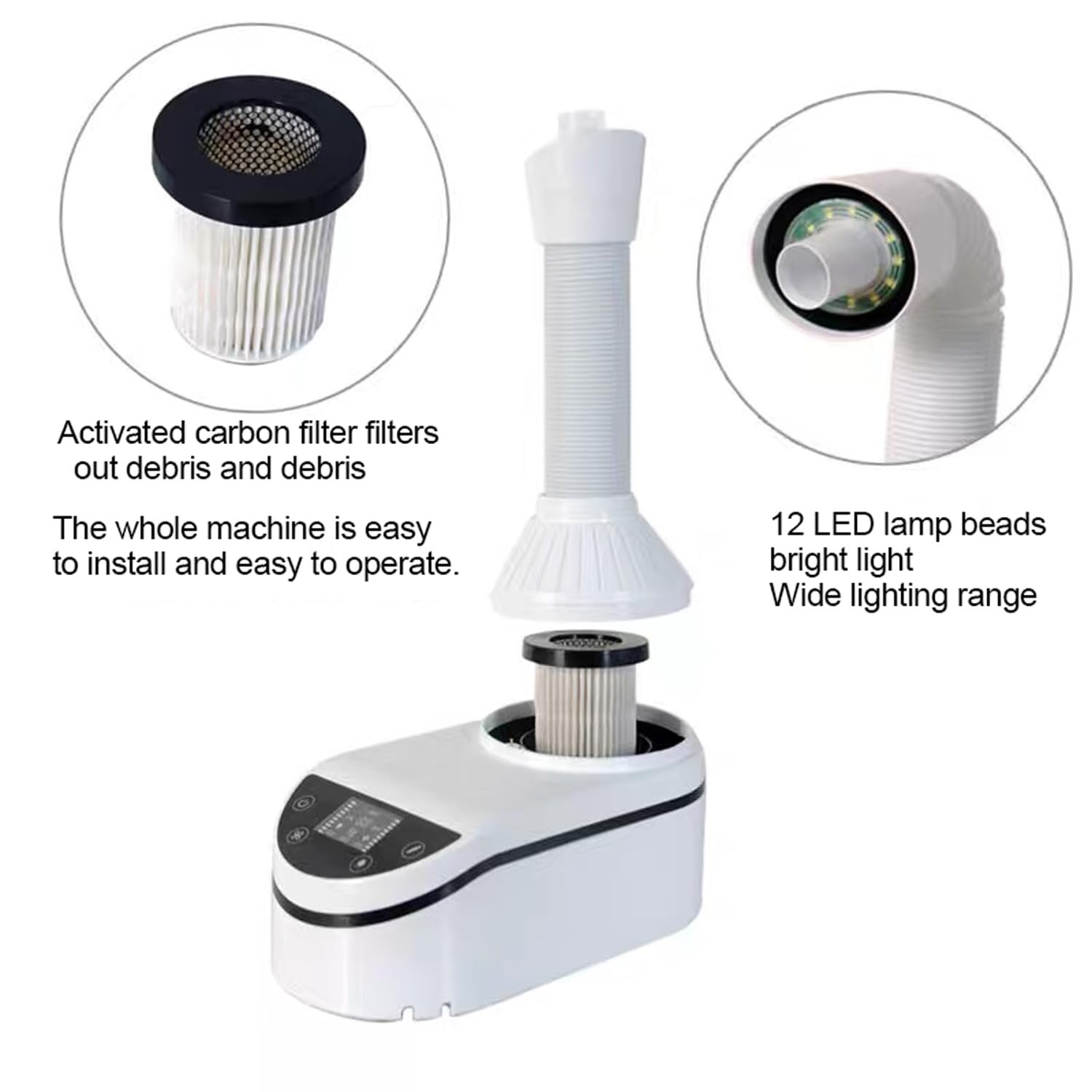 Collecteur de poussière d'ongles, Puissant Ventilateur d'aspiration d'ongles,LED, Moteur de Mise à Niveau à Deux Modes d'aspiration, pour manucure, Polissage des Ongles en Gel Acrylique