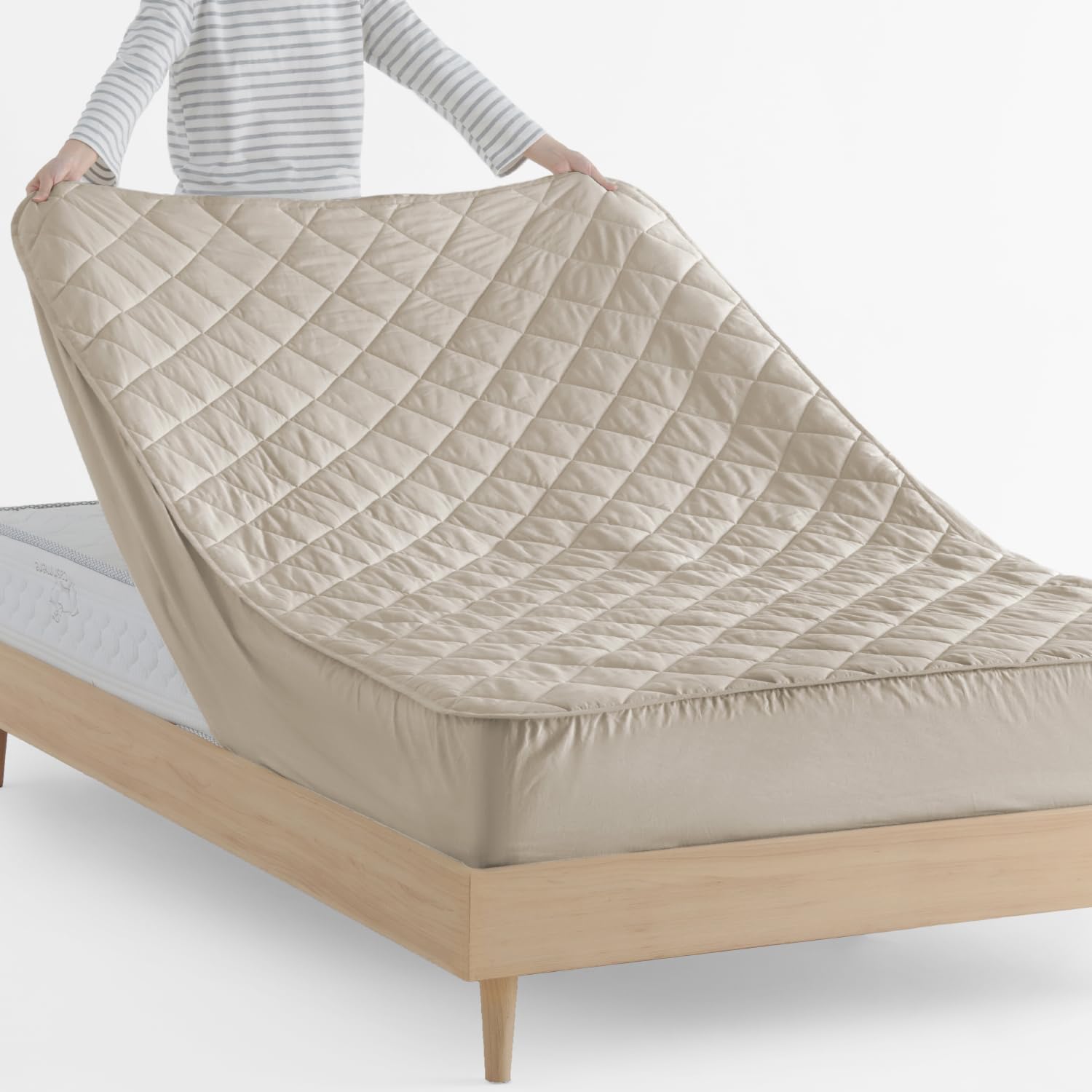 Kumori 100% Cotton, Pad Integrated Fitted Sheet, Wide King, No Pilling, Gentle on Bare Skin, Moisture Absorbent, Quick Drying, Durable, Washable, All Seasons, TEIJIN Filling, Antibacterial, Odor