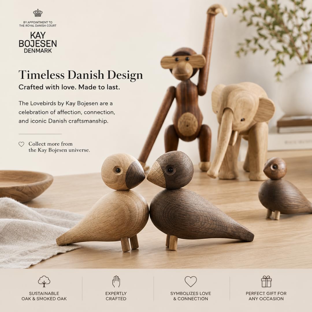 Kay Bojesen Unzertrennliche 1 Paar Figuren 9 cm Singvögel Dekoration, Holz