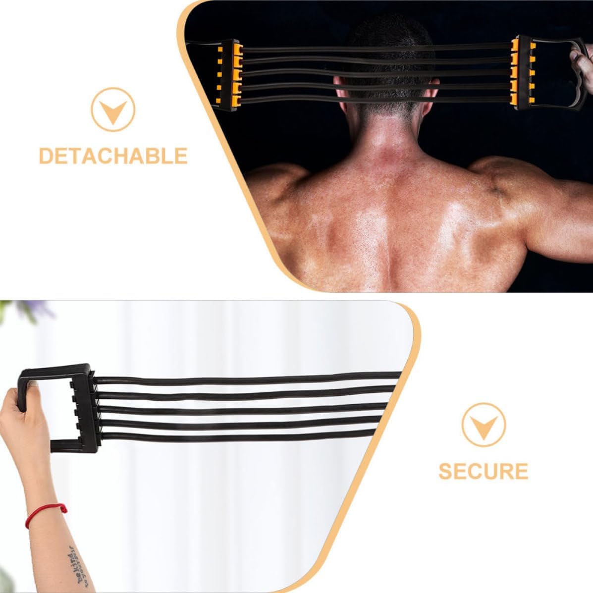 DOITOOL 2pcs Portable Resistance Bands Chest Exerciser for Men with Stretch Springs TPE Material Black and Orange for Resistance Training and Stretching Workouts