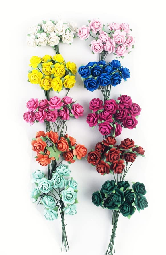 100 pcs mini Rose Mixed 10 Colors Mulberry Paper Flower 15-18 mm Wedding Doll House Supplies Card
