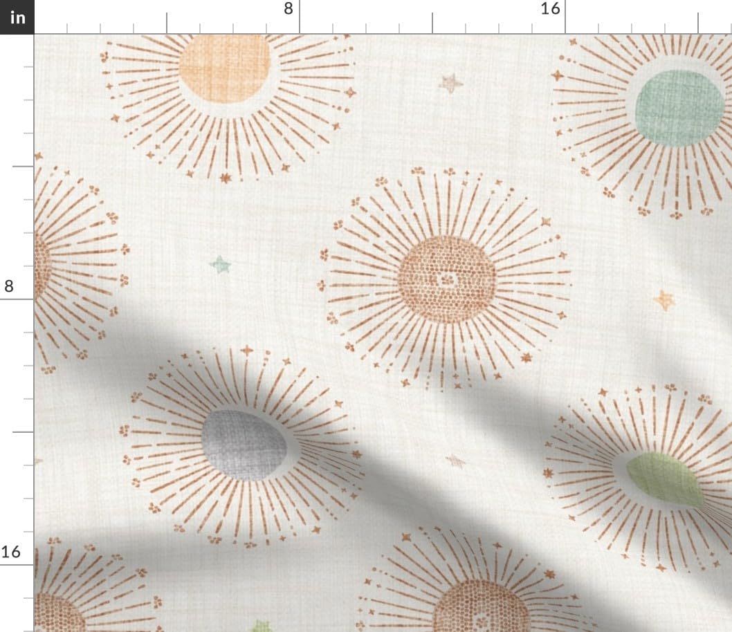 Spoonflower Fabric - Boho Baby Kids Celestial Sun Stars Moon Sky Sunburst Bohemian Printed on Petal Cotton Fabric Fat Quarter - Sewing Quilting Apparel Crafts Decor
