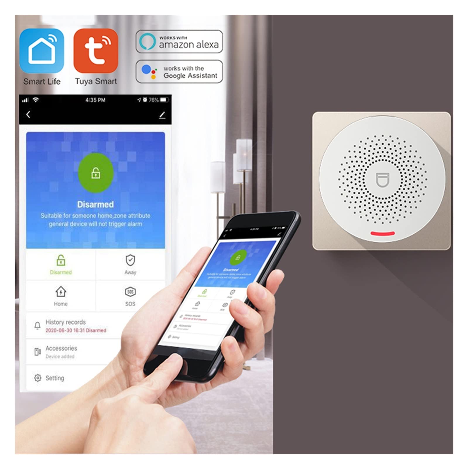 Kit Allarme Casa, WI-FI di sicurezza allarme intelligente con sensore della porta Smart Life & Tuya Controllo app compatibile(G)
