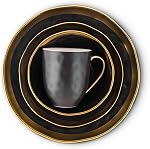 Stone Lain Gold Halo Porcelain Dinnerware Set, Service for 4, Black