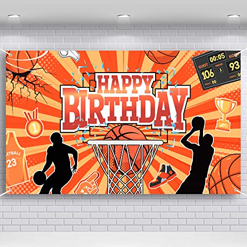 Durony Basketball Party Backdrop Sports Themed Party Decoration Basketball Happy Birthday Banner Wall Hanging Decor Photo Background For Holiday Birthday Party Supplies, 70.8 X 43.3 Inches #TOP9