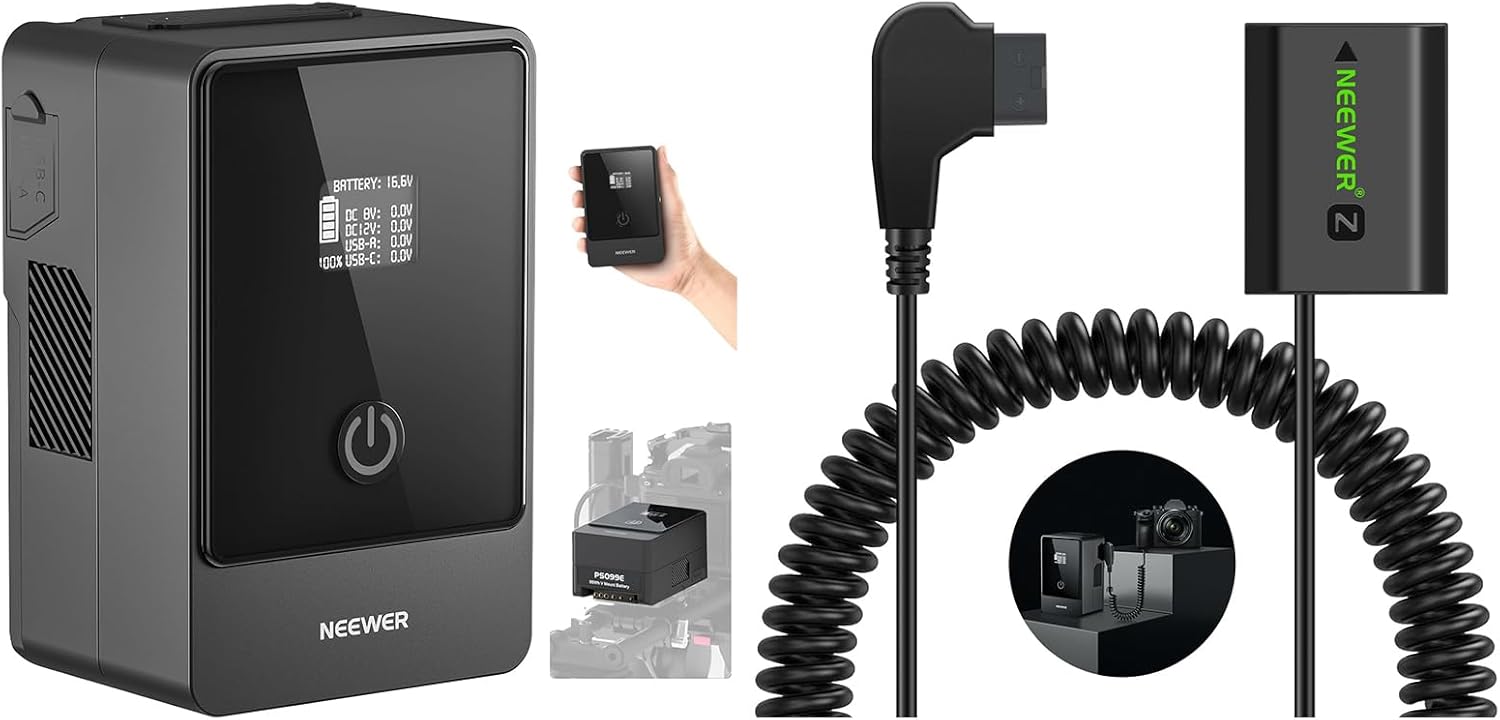 Neewer Mini V Mount Battery 6800mAh 99Wh 14.5V, Mini V Lock Battery with 65W PD Type C/D Tap/BP/USB A/Dual DC Port Display, D Tap to NP-FZ100 Dummy Battery with Cable for V Mount Battery Included