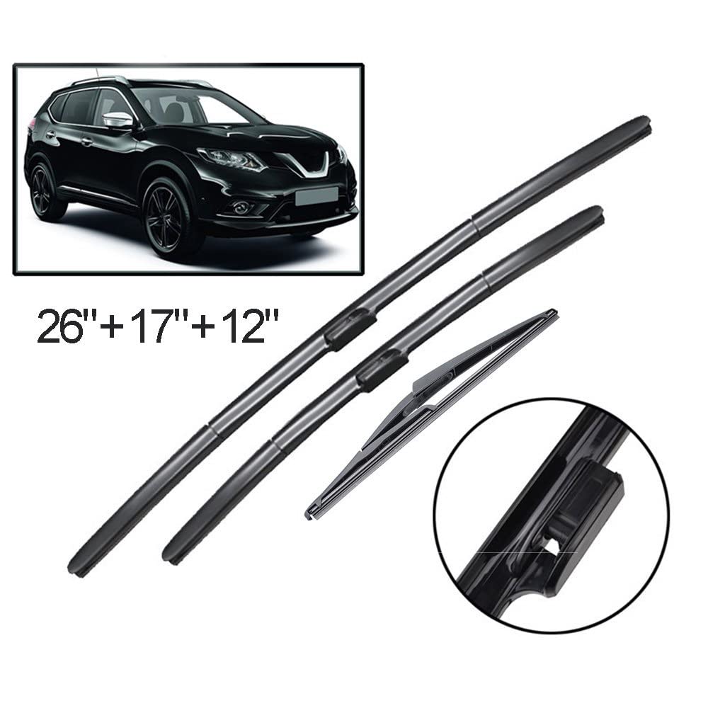 Tergicristalli per Nissan per X-Trail T32 per Rogue MK2 2013 2014 2015 2016 2017 2018 2019 Kit spazzole tergicristallo Anteriori e Posteriori per finestrini Auto 26'17'12'