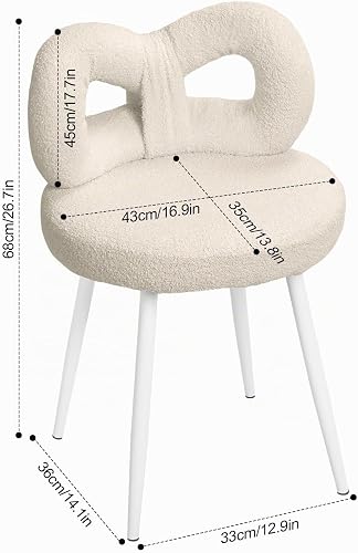 Reukmuuc Tabouret de coiffeuse, capacité de 150 kg avec protection antidérapante pour le sol, siège en mousse haute densité imitation laine, dossier cintré sans accoudoirs, chaise de table de - 8