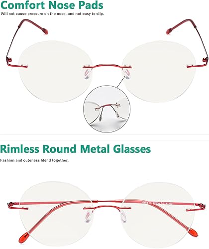 Miniatura 6 de Eyekepper Gafas progresivas sin marco multienfoque lectores filtro de luz azul redondo retro lentes de lectura hombres mujeres rojo +2.25