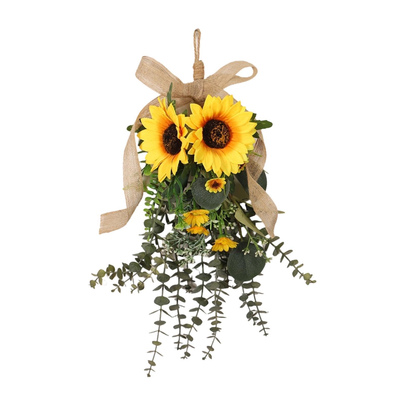 YongXinMY Sunflower Swag with Burlap Bow Artificial Rustic Wreath