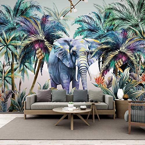 Aangepaste foto tropische planten kokosnoot boom olifant aquarel muurschildering 3D woonkamer eetkamer wandpaneel… - Afbeelding 5