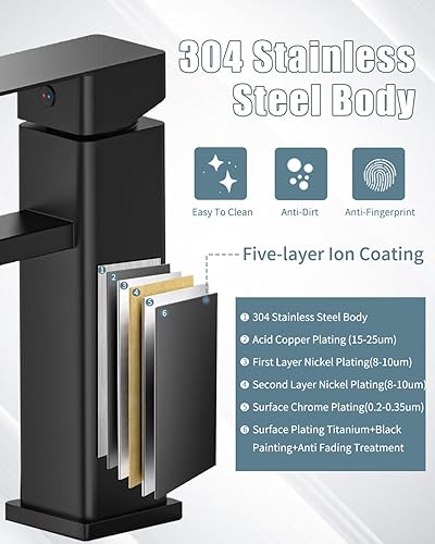 Miniatura 5 de Casavilla Juego de grifos de baño con desagüe emergente, grifo moderno de lavabo de baño negro de una sola manija con placa de cubierta (1 o 3