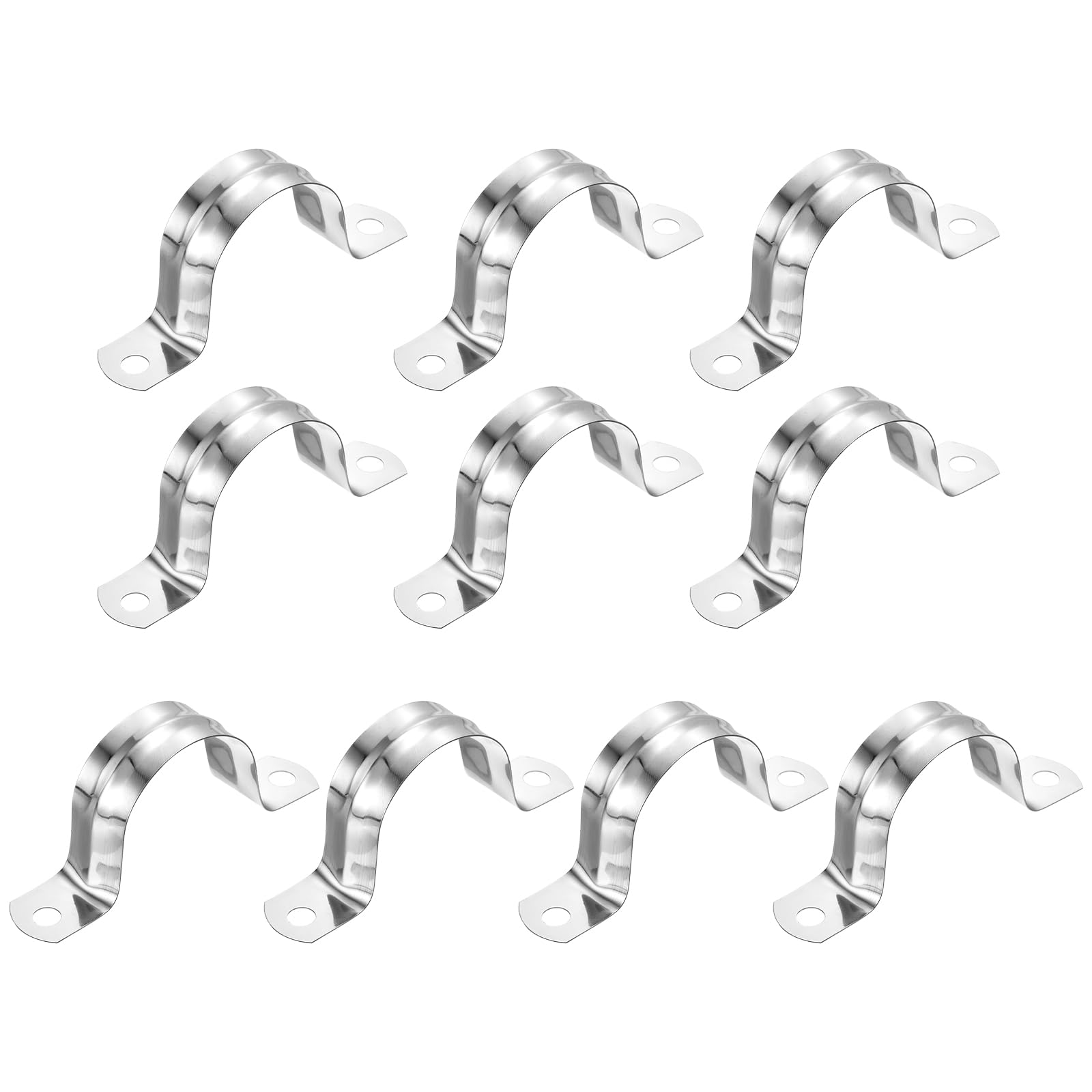 sourcing map 12Pcs Rigid Pipe Straps, 35mm(1.38") 201 Stainless Steel 2 Hole U-Shaped Bracket Tube Hanger Pipe Clamps for Fixing Pipe Cable