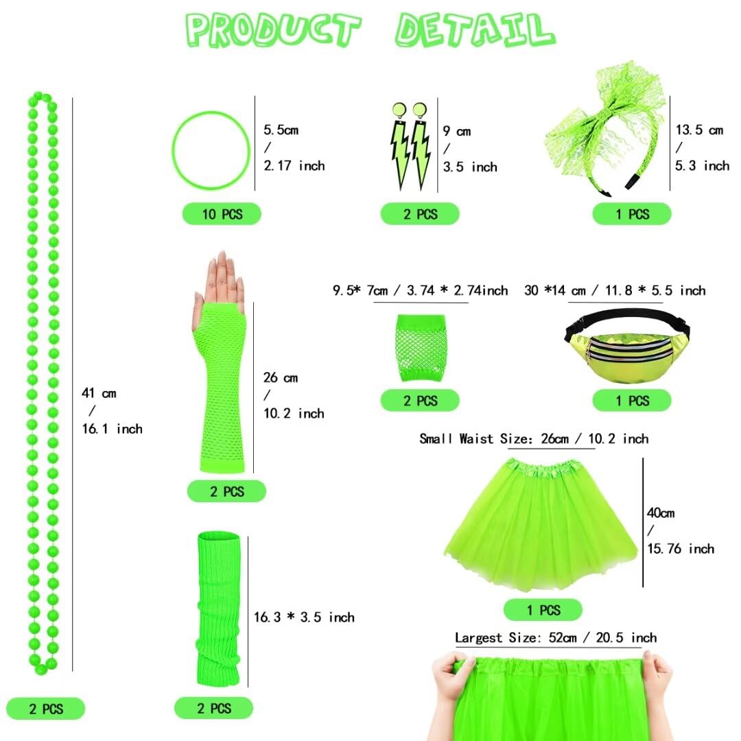 WILDPARTY 80s Fancy Dress For Women, Lip Print T-shirt, Tutu Skirt, Leg Warmers, Necklace, Fishnet Gloves, Earrings, Neon Costumes Accessories for Retro Theme Party Cosplay - Image 3