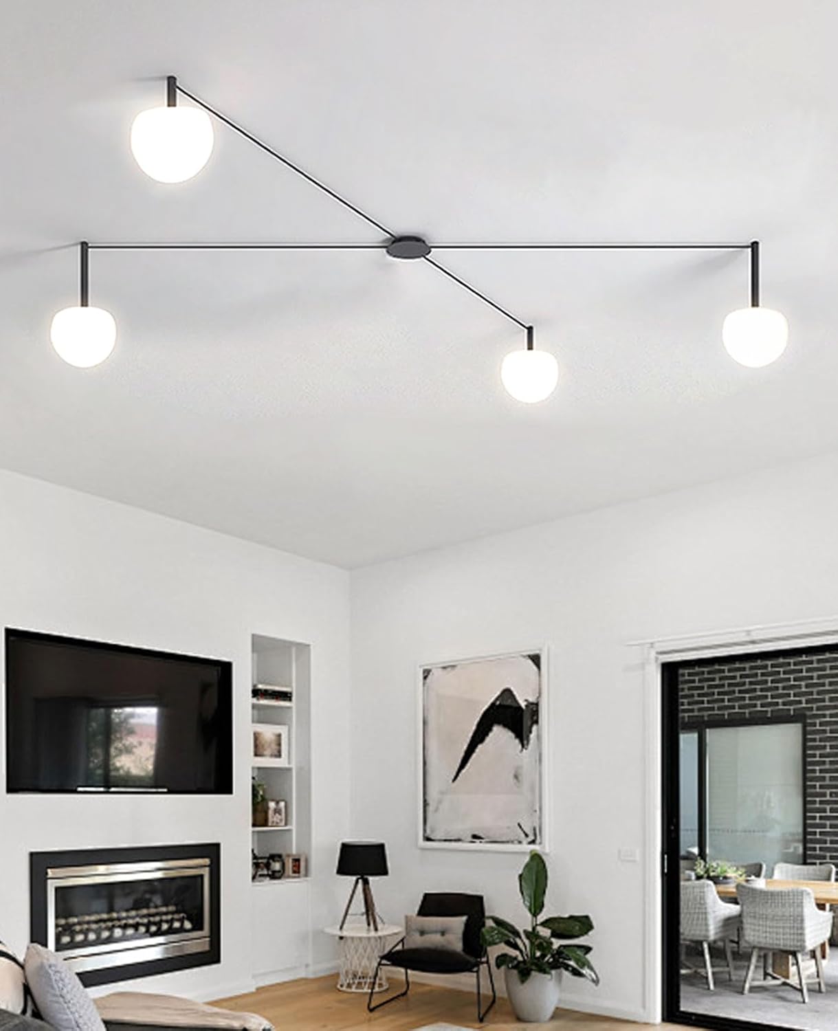 Glass Semi Flush Mount Light Fixture, Off Center Bubble Ball Ceiling Light with 4 Adjustable Distances Globe Lampshades, DIY Design Ceiling Lights for Bedroom Living Room (4 Balls)