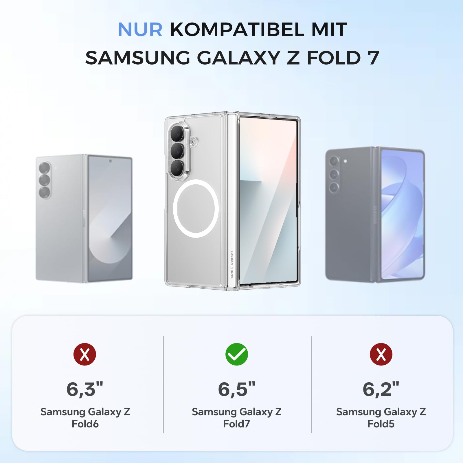 BENKS Clear Combo für Samsung Galaxy Z Fold 7 Hülle, Magnetische Schutzhülle mit Scharnierschutz und Schutzfolie, MagSafe-Kompatibel, Stoßfest, Dünn & Leicht, Vergilbungsresistent