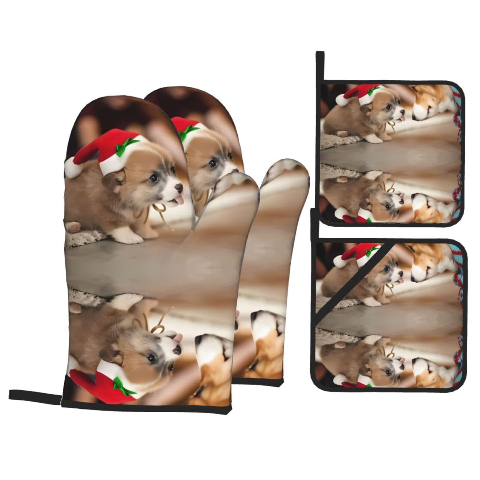 WHJSSF Cute Corgi Prints 4-Piece Waterproof Oven Throws & Heat Resistant Pot Covers – Durable Kitchen Layers for Grilling & Baking