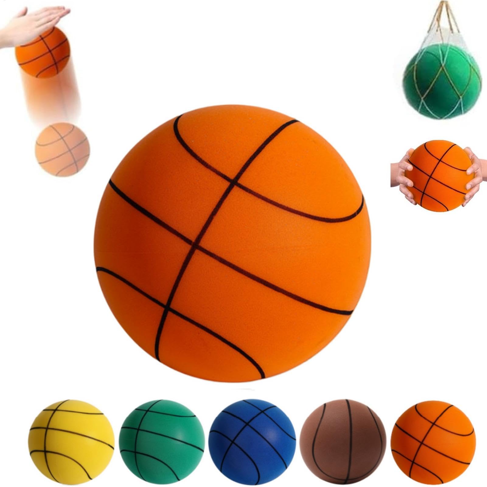 Silent Basketball, Size 3/5/7 Quiet Basketball Indoor, Uncoated High-density Foam Practice Balls, Quiet Bounce No Noise Basketball With Net Bag For Activities Training, Lightweight, Easy To Grip