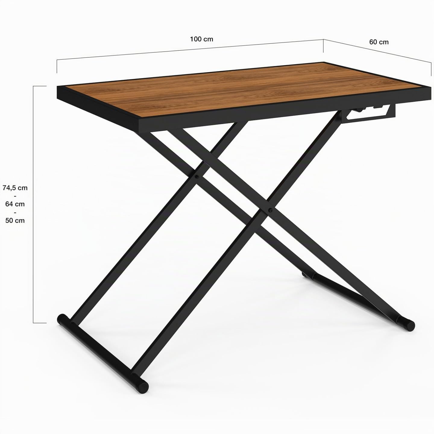 IDMarket – Mesa de jardín con altura ajustable 3 posiciones Olie 100 cm de metal negro y tablero de madera