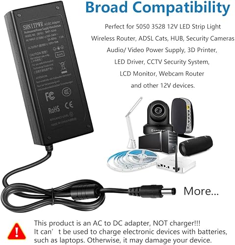 Miniatura 6 de SHNITPWR Adaptador de fuente de alimentación de 12V 10A 120W DC 100V  240V Convertidor de CA a CC 12 voltios 10 amperios transformador 0.217x0.098