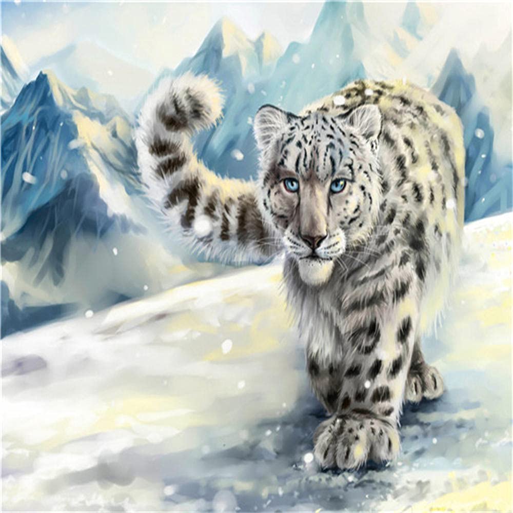 5D Diamond Paint Kits Full Drill,Crystal Cross Stitch Embroidery Canvas Pictures Mosaic Art for DIY Arts Craft for Adults,Kids,Home,Wall Decor Snow Leopard Round Drill 30x40cm