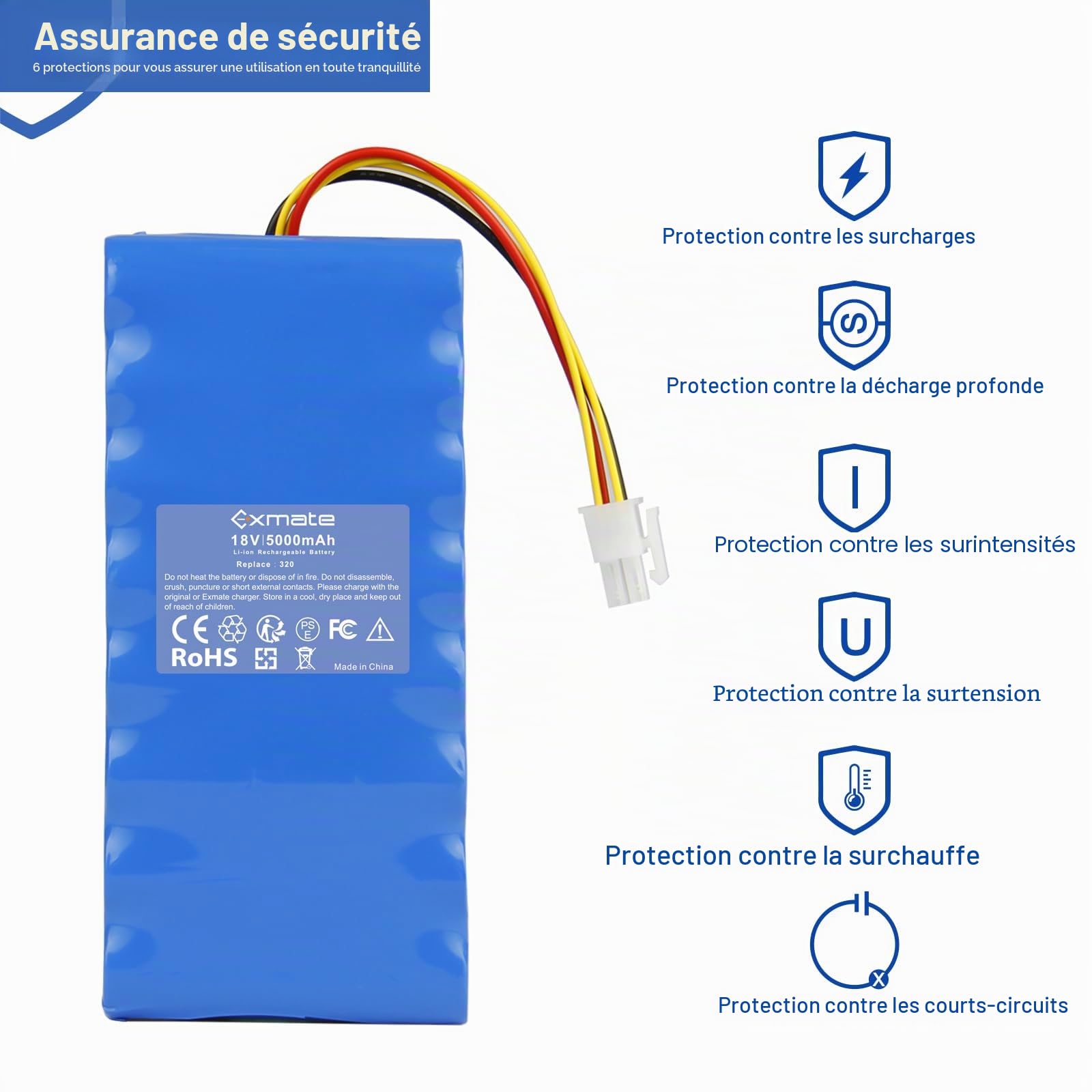 Exmate Batterie de Rechange 5000 mAh 18 V pour Robot Tondeuse à Gazon Automower 320, 330X, 420, 430, 430X, 440, 450X, 520, 550 Li-ION