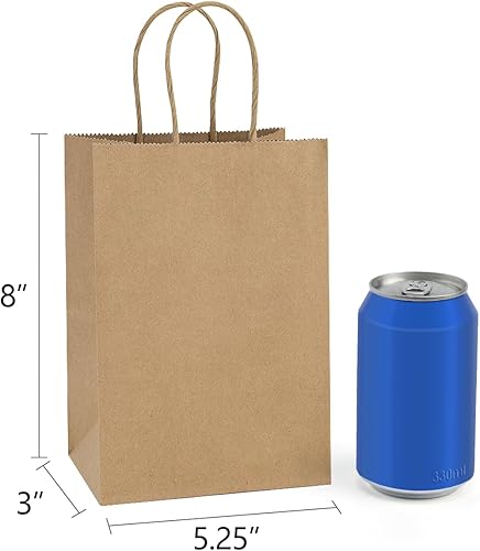 Miniatura 2 de BagDream Paquete de 125 bolsas de regalo pequeñas de 5.25 x 3 x 8 pulgadas, bolsas de papel marrón con asas, bolsas de regalo de papel kraft a