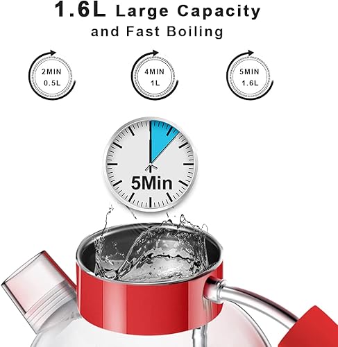 Miniatura 10 de ASCOT Hervidor eléctrico, tetera eléctrica de vidrio, regalos para hombresmujeresfamilia, calentador de té de vidrio de borosilicato de 1.6L 1500W,
