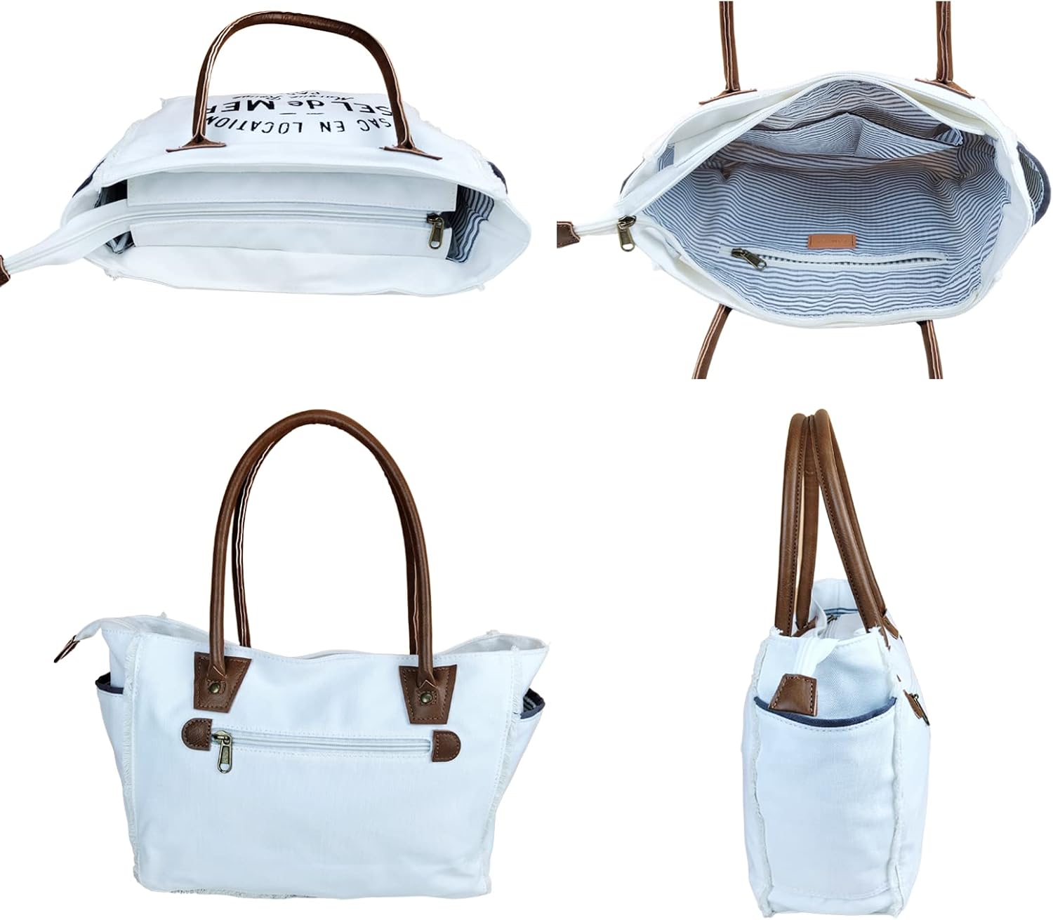 Lamyba Sel De Mer Canvas HandBag Upcycled Canvas Leather Tote Bag