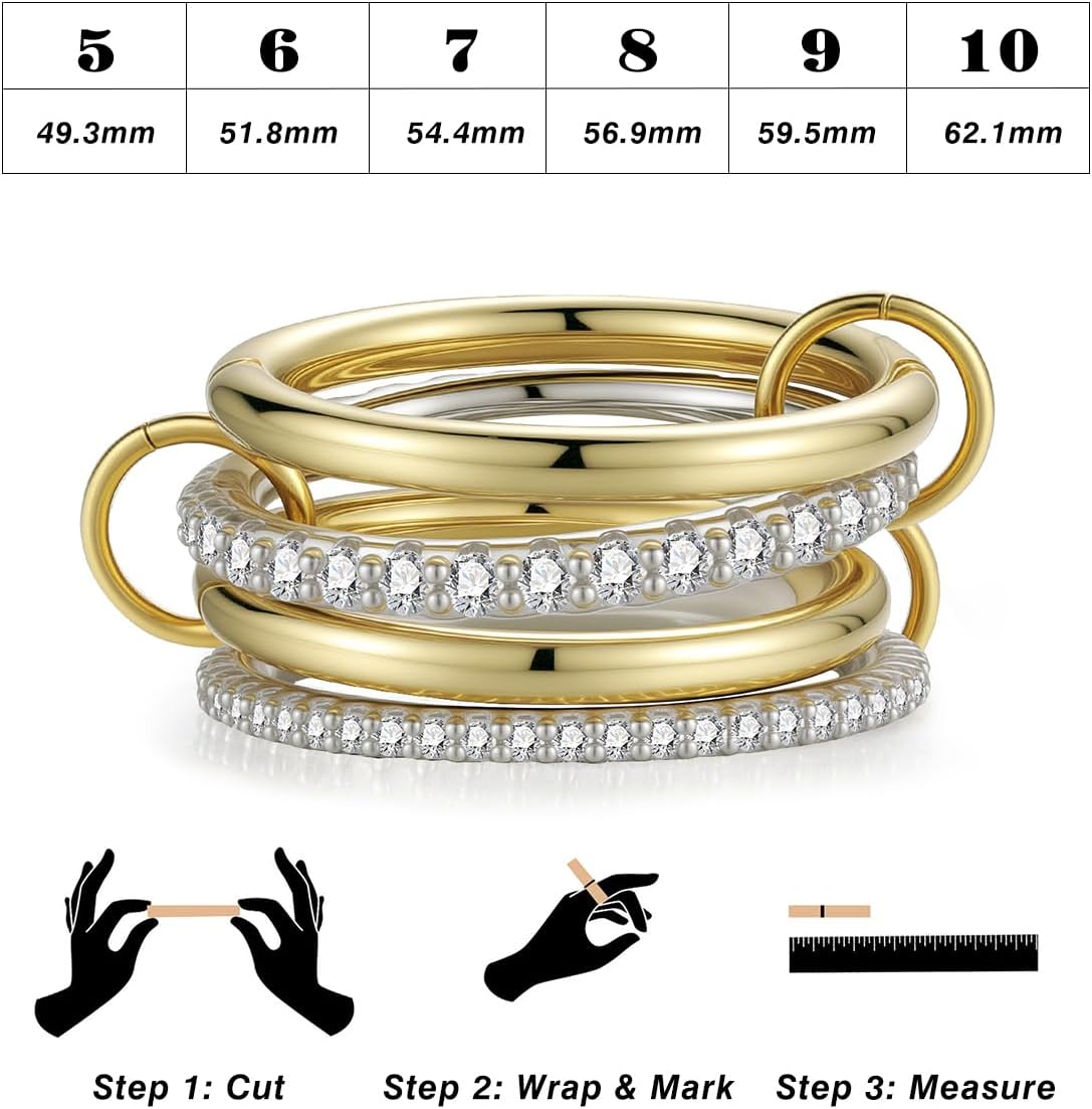 Emibele 14K Gold Plated Stackable Rings for Women, Interlocking Non Tarnish Gold Rings, Silver Dainty Cubic Zirconia Bands, Two-Toned Mixed Metal Stacking Band, Trendy Jewelry Gifts for Women - Image 7