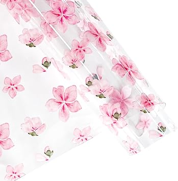 ONEART | Watercolor Floral Clear TPU Vinyl, 12" x 54" Transparent Waterproof Crystal Transparent Plastic Fabric for Bows Earrings Bags-Cherry Blossom