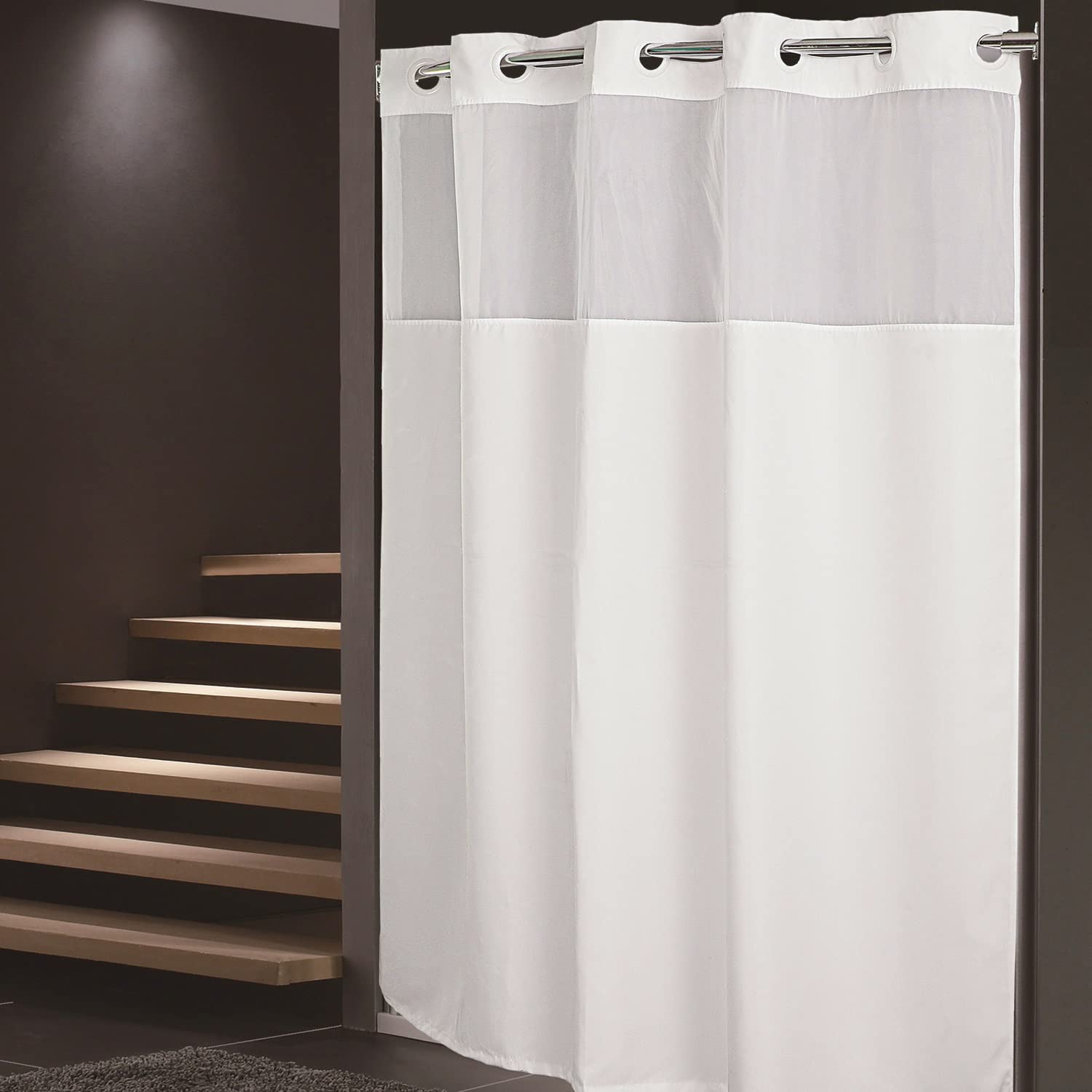 FBTS Basic Hook Less Shower Curtains with Liner 71x74 Inch Plain Fabric 1 Pack