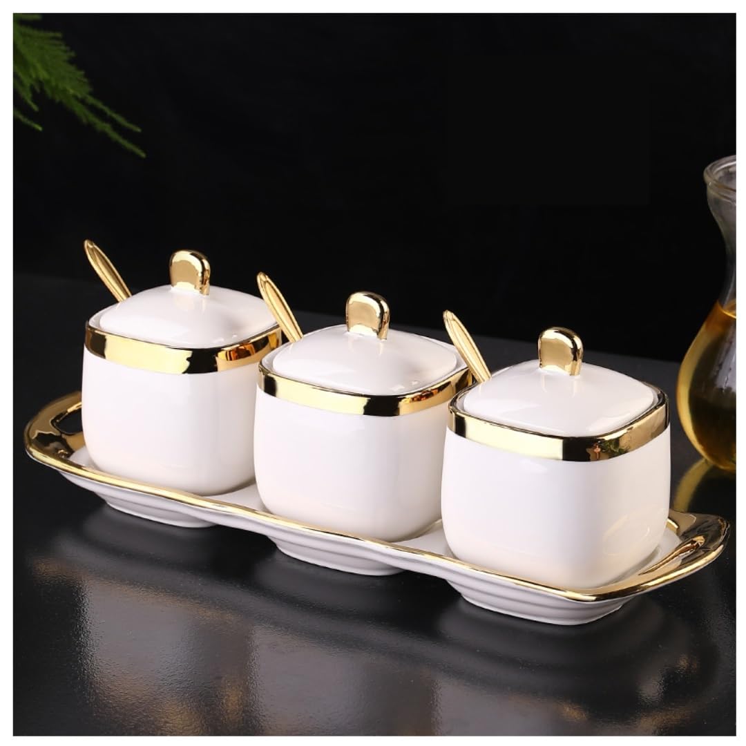 Gewürze Aufbewahrung Keramik-Gewürztopf-Set, Gewürzbox, Küche, Salztopf, Gewürzflaschen-Set Gewurzglaeser Gewürzglas(White)