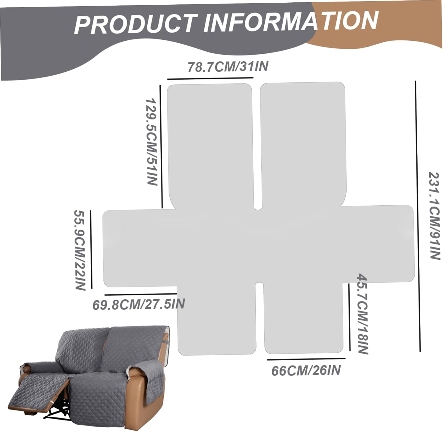Waterproof Loveseat Recliner Covers 2 Seater – Non Slip Recliner Slipcover with Elastic Straps for 2 Cushion Couch (Grey)