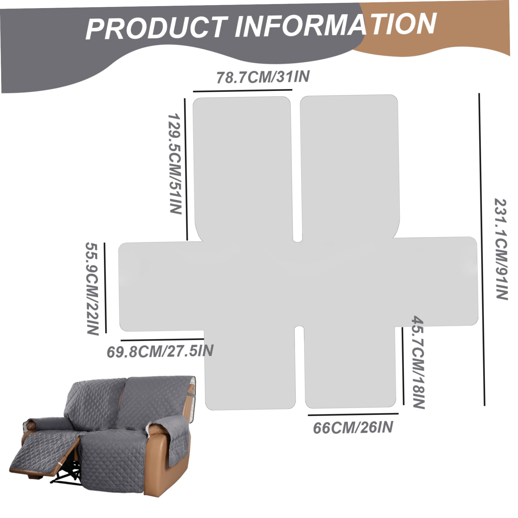 Housses de Causeuse inclinables imperméables 2 Places – Housse inclinable antidérapante avec Sangles élastiques pour canapé à 2 Coussins (Gris)