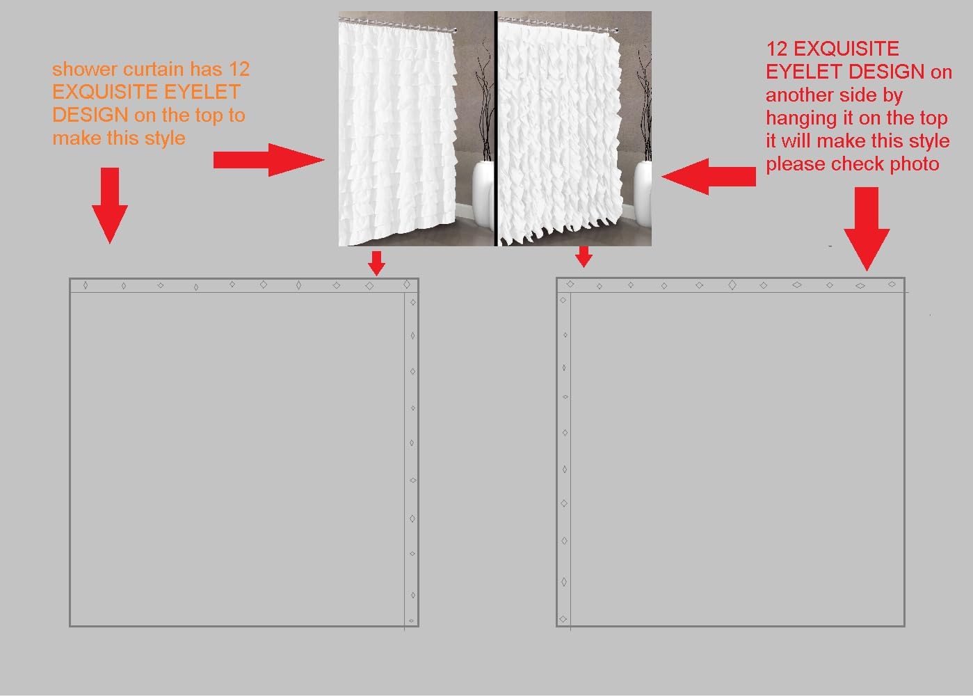 Waterfall Shabby Chic Ruffled Fabric Shower Curtain (2 in 1 White),72 x 72