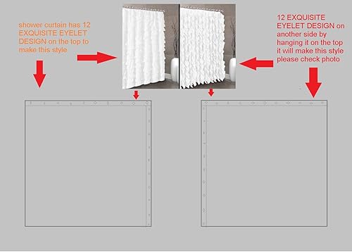 Miniatura 8 de spring Home Cortina de ducha de tela con volantes estilo cascada Shabby Chic (2 en 1 color negro), 72 x 72 pulgadas