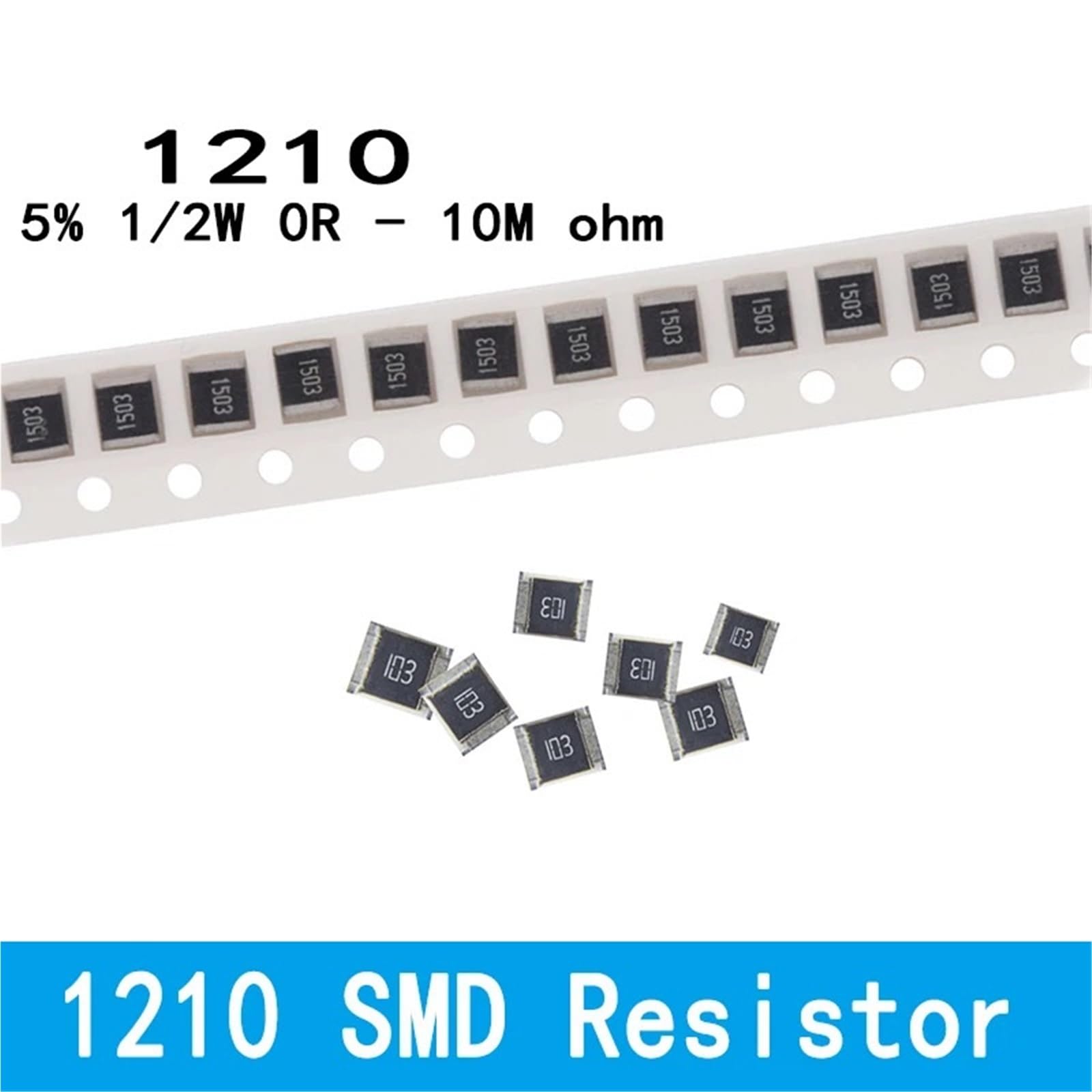 Lote de 100 resistencias SMD 1210, 0R-10M, 1/2W, 5%, 10, 100, 220, 470 ohmios, 0R, 10R, 100R, 220R, 470R, 1K, 2,2K, 4,7K, 1K, 10K, 47K, 100K, 470K, 1M, 10M(82R)