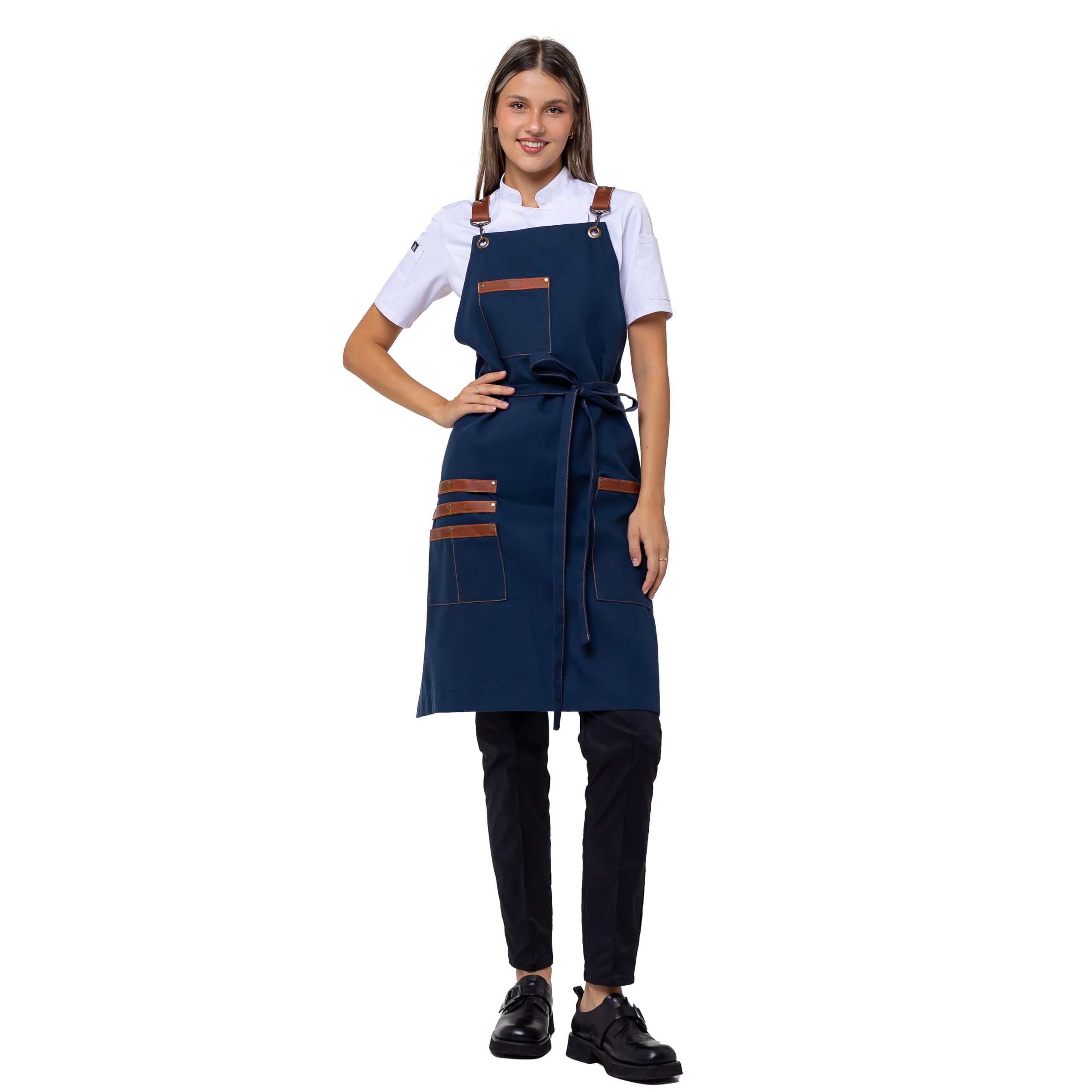 Delantal unisex con tirantes de piel, talla única