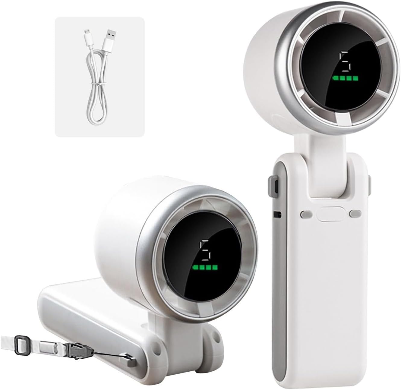 3-in-1 Portable Handheld Fan 5 Gear Wind Battery Powered up to 12H Working Time LED Display Air Turbine Cooling Fan for Outdoor Travel Work White(Green,3600 mAh)