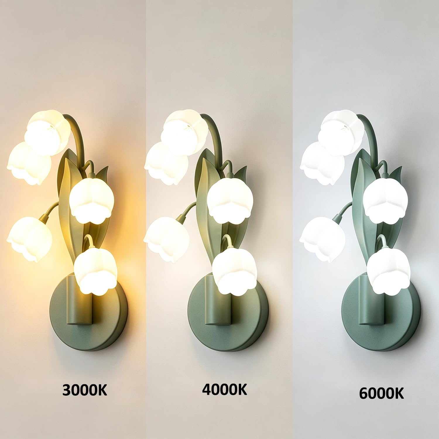 11Kinkiet ścienny LED EaEa do wnętrz, styl rustykalny, 5 kwiatów lilii, lampka przyłóżkowa, G4 15 W 3000 K–6000 K, nowoczesna, kreatywna lampka nocna do przedpokoju, sypialni i salonu, zielony