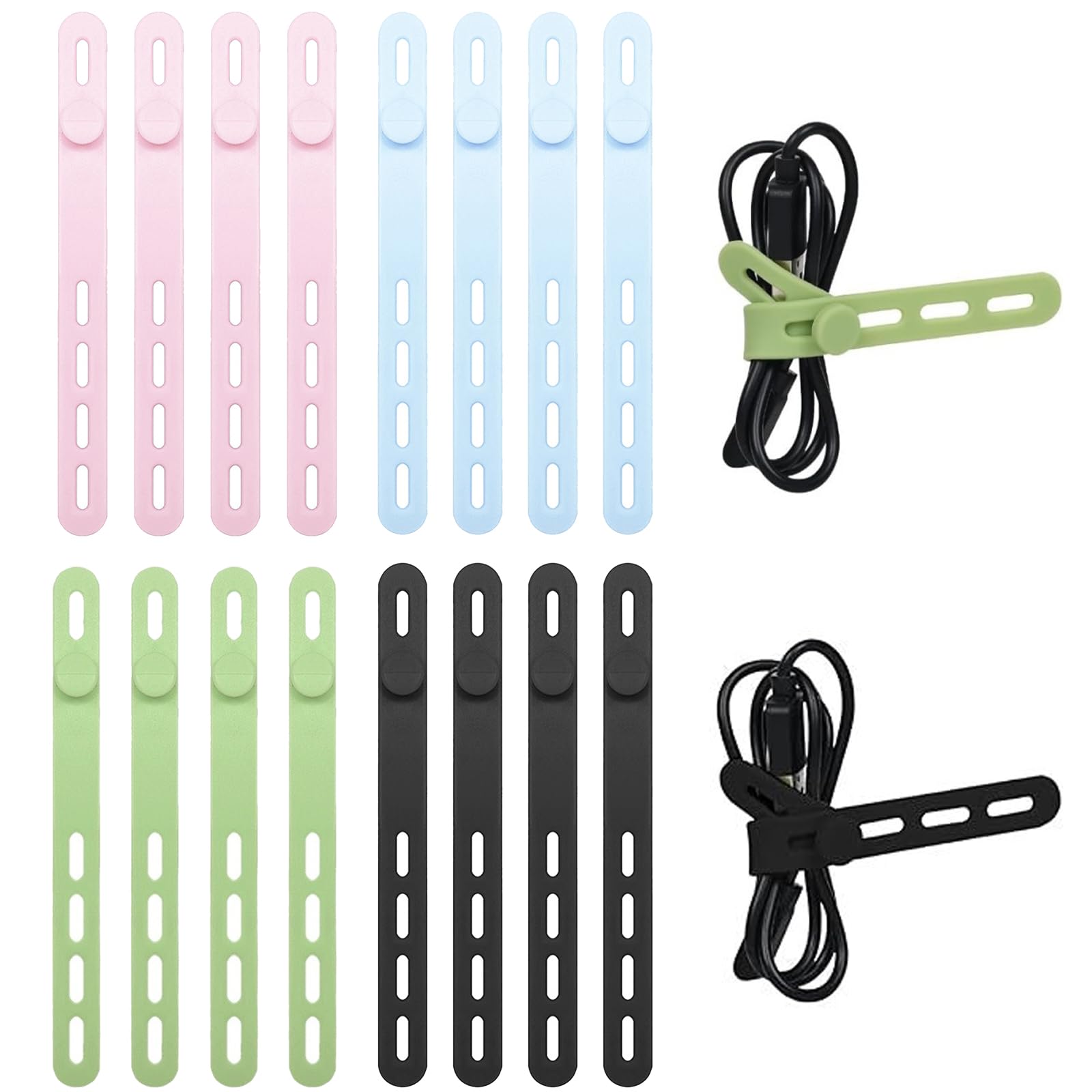 Kemay Reusable Silicone Cable Ties & Straps - Adjustable Cord Organiser For Cable Management, Earphones, Charging Cords & Desk Tidy | Multipurpose Zip Ties For Home Office (Multicolor)